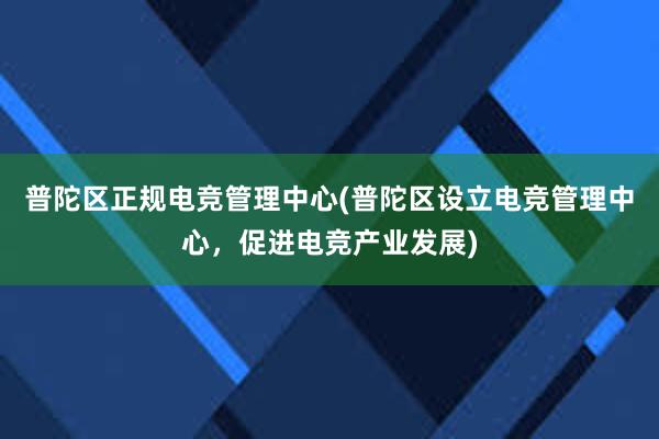 普陀区正规电竞管理中心(普陀区设立电竞管理中心，促进电竞产业发展)