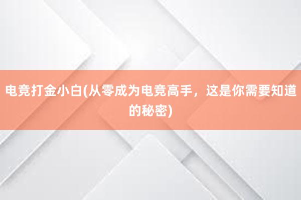 电竞打金小白(从零成为电竞高手，这是你需要知道的秘密)