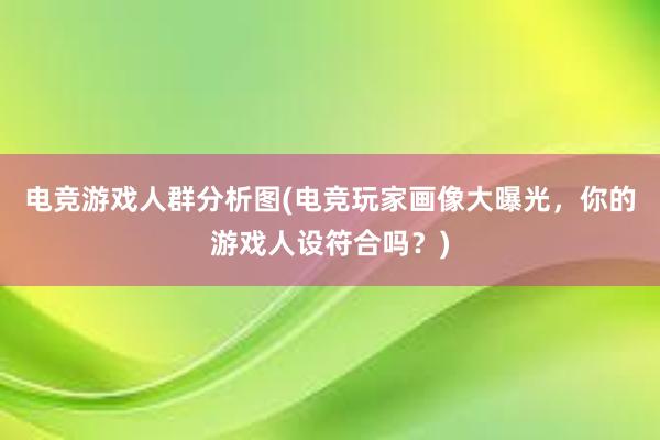 电竞游戏人群分析图(电竞玩家画像大曝光，你的游戏人设符合吗？)