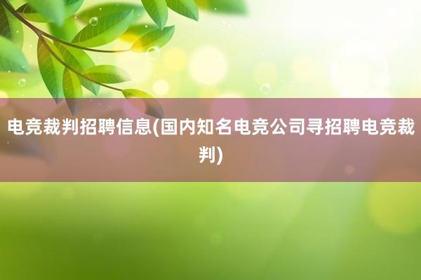 电竞裁判招聘信息(国内知名电竞公司寻招聘电竞裁判)