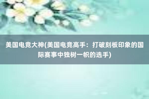 美国电竞大神(美国电竞高手：打破刻板印象的国际赛事中独树一帜的选手)