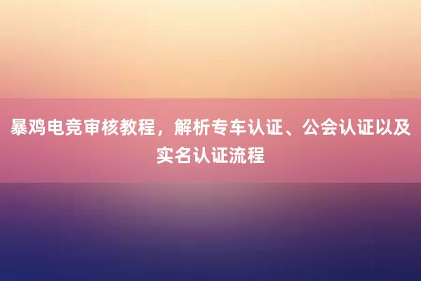 暴鸡电竞审核教程，解析专车认证、公会认证以及实名认证流程