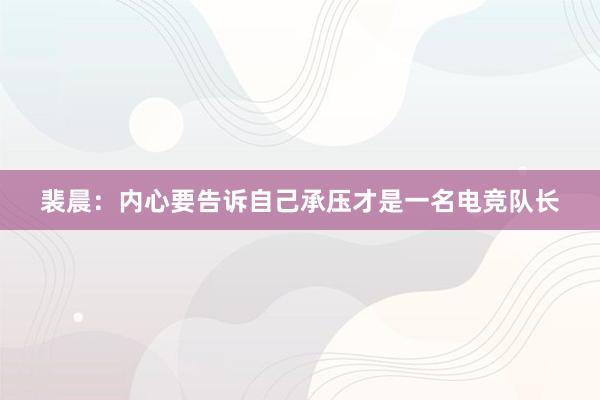 裴晨：内心要告诉自己承压才是一名电竞队长